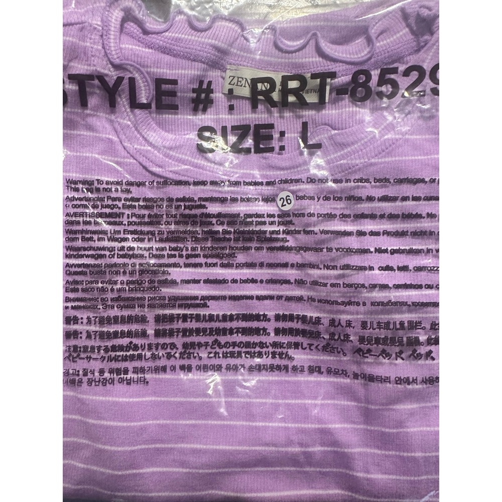Zenana Lavender Ribbed Striped Top Size Ruffle Trim Stretch Fitted Summer Tee-L - Picture 5 of 5